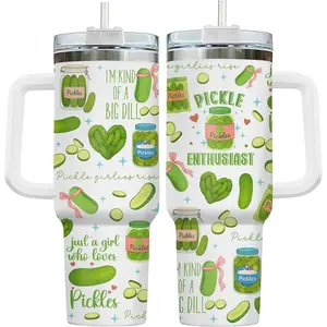 Funny Pickle 40oz Tumbler, Just A Girl Who Loves Pickles Stainless Steel Vacuum Coffee Mug, I'm Kind for A Big Dill Cup, Pickle Gifts for Friends, Travel Breakfast Cup, Tea Cup, Kitchen Drinkware