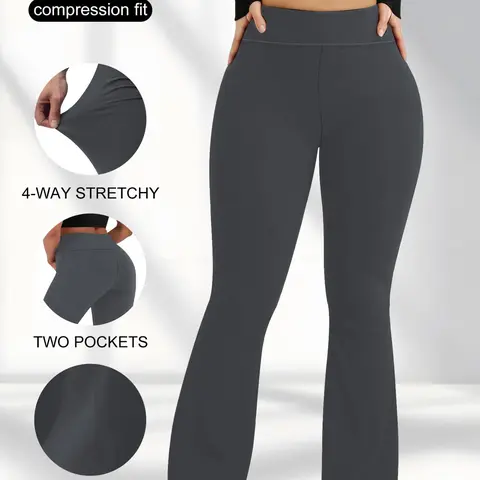 Plus Size Women's Flare Pants, Ultra Soft Warm Fabric, High Waist Yoga Pants, Slim-Fitting Casual Belly Control, Sporty Style, athleisure bottoms, Activewear Bottoms, Yoga Training Pants, Athleisure Fitness Bottoms