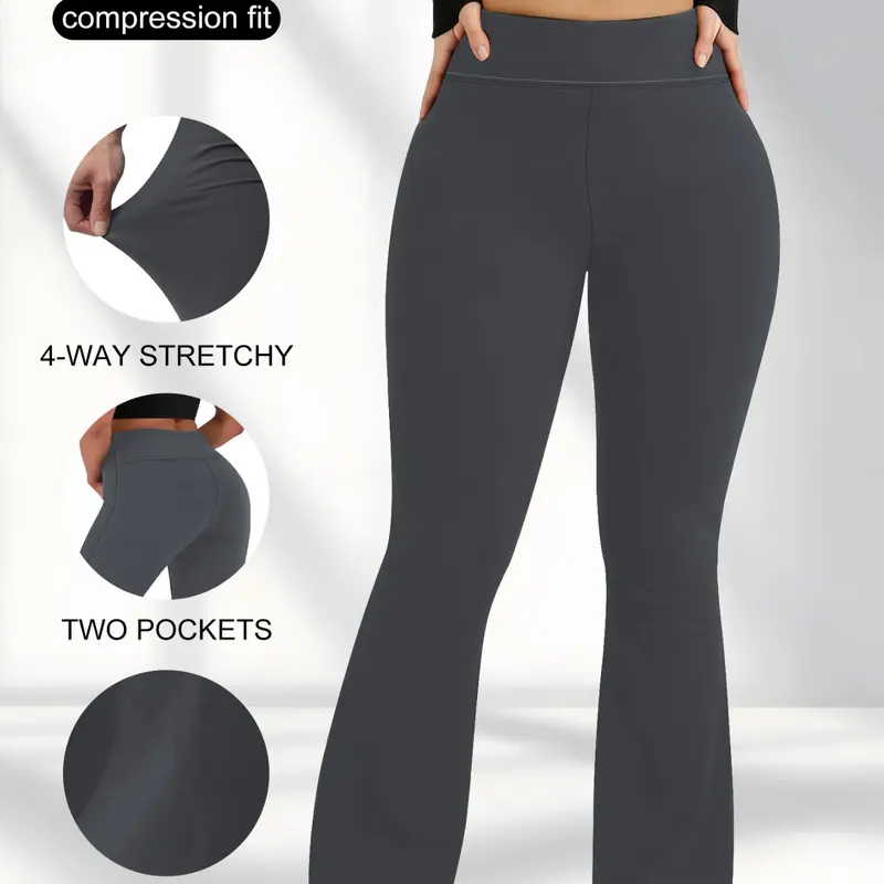 Plus Size Women's Flare Pants, Ultra Soft Warm Fabric, High Waist Yoga Pants, Slim-Fitting Casual Belly Control, Sporty Style, athleisure bottoms, Activewear Bottoms, Yoga Training Pants, Athleisure Fitness Bottoms