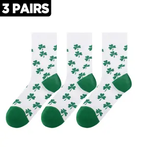 3 Pairs Men's Shamrock Socks – FEETALK Cotton Crew Socks for St. Patrick’s Day, Lucky Green Holiday Gift