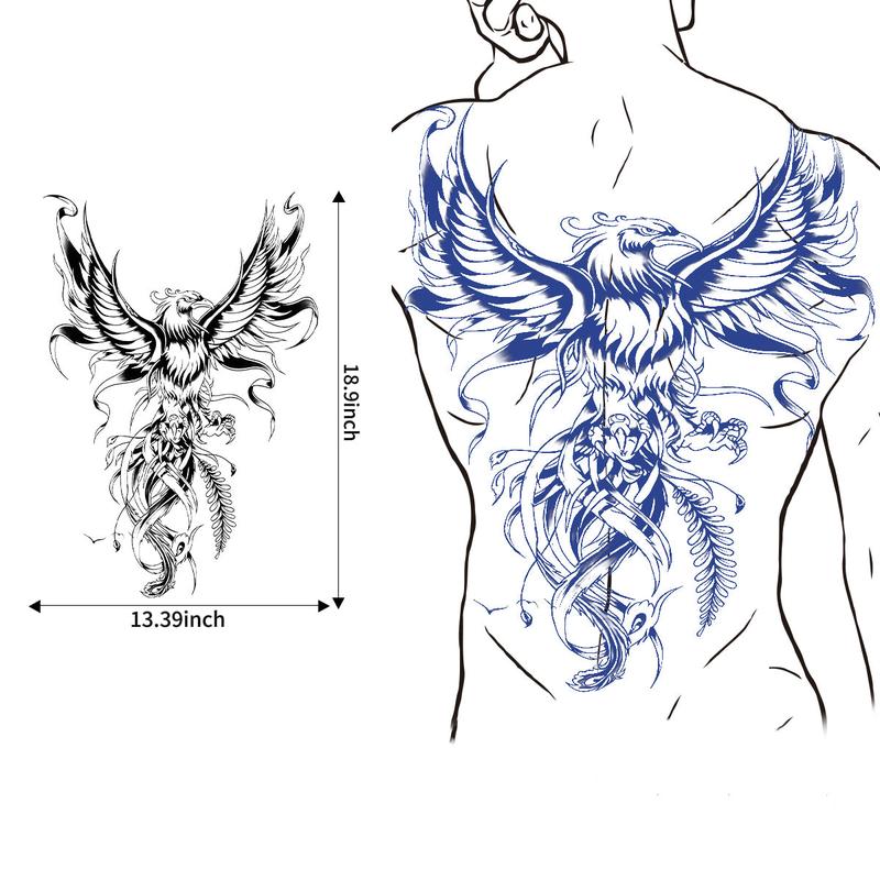 Eastern Enigma Full-Back Temporary Tattoo 18.9 x 13.39-inch Hyper-Realistic Archangel of Judgment Design for Man and Woman