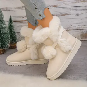 Women Winter Snow Boots Plush Fleece Lining Ankle Booties with Pom Pom Adorable Design Casual Outdoor Footwear