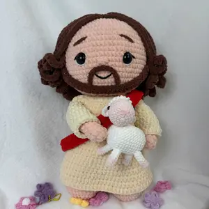 Large Handmade Crochet Jesus Plush with Lamb – Cute Christian Amigurumi Doll, Good Shepherd Jesus Toy, Religious Gift, Faith Home Decor (30-32cm)