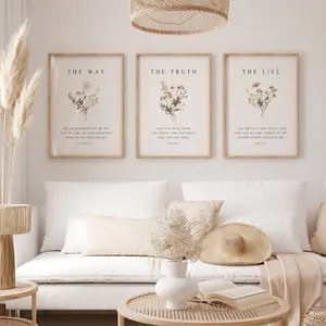 Christian Floral Wall Art Set of 3, Isaiah 40:8 Bible Verse Poster, Scripture Quote Print, Faith Based Home Decor, Religious Decoration Wall Print