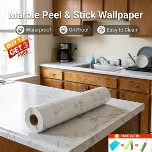 23.62in*393.7in/23.6in*196.8in Marble Peel-and-Stick Countertop Contact Paper, Self-Adhesive Waterproof Oil-Proof PET Stickers for Kitchen Cabinets, Heat-Resistant Thick Peel-and-Stick Furniture Stickers for Door Renovation, Stick-On Furniture Stickers