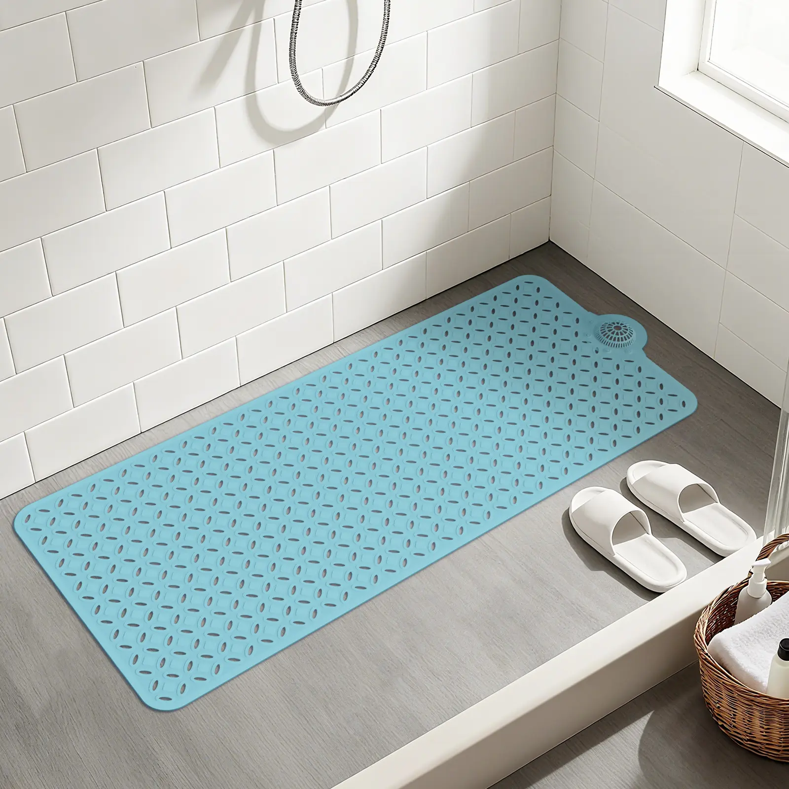 39 X 17 Inch Full Size Bathtub Non Slip Mat, Shower Mat With Convenient Hair Catcher, Big Quick Drain Holes, Machine Washable For Daily Shower Use