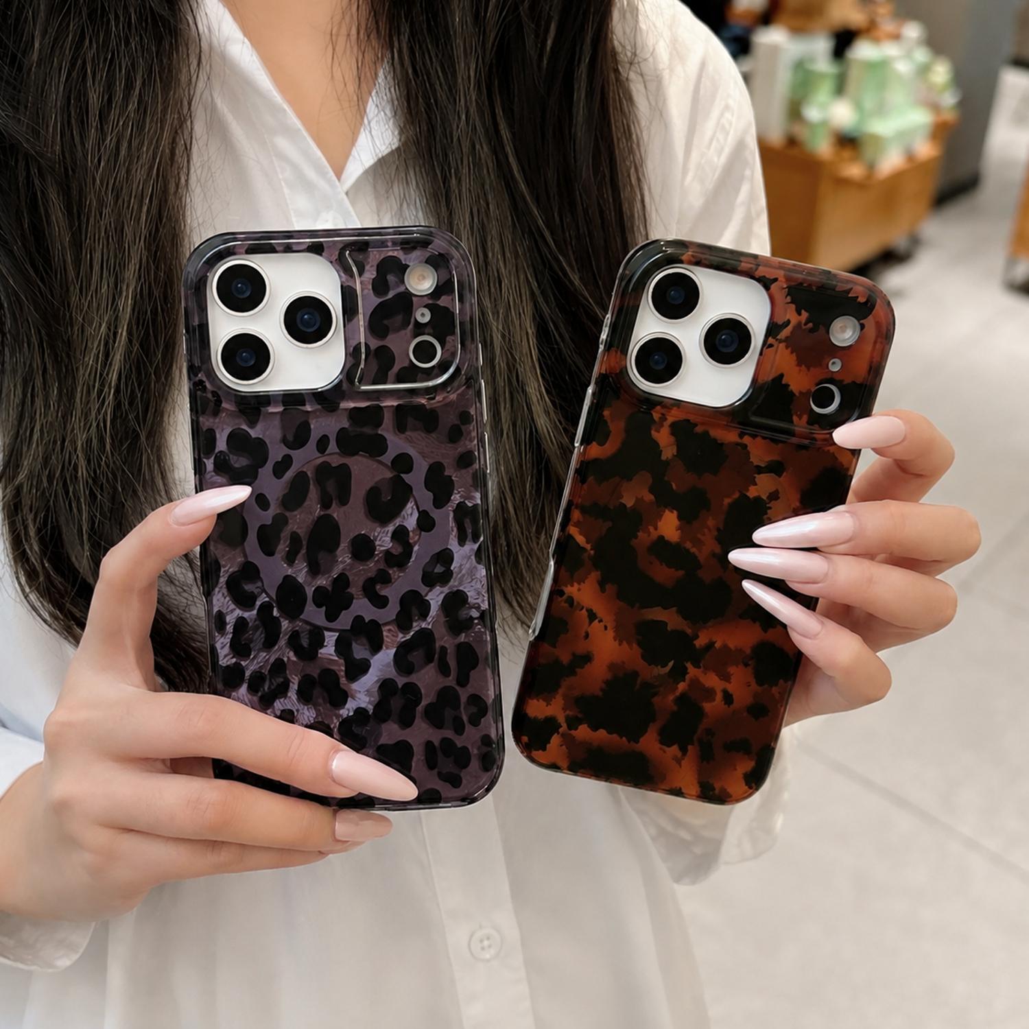 For iPhone 17 16 15 Pro Max Leopard Print Shockproof Cute Luxury Bling Sparkle Translucent Clear Vintage Cheetah Print Silicone Phone Case for Girls Women