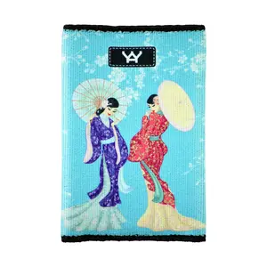 212 MAIN Stylish Minimalist Slim Front Pocket Wallet - Compact Shape, Woven Elastic Eco-Fabric, RFID Block, Secure Storage, Oriental Beauty Design (Model 1218)