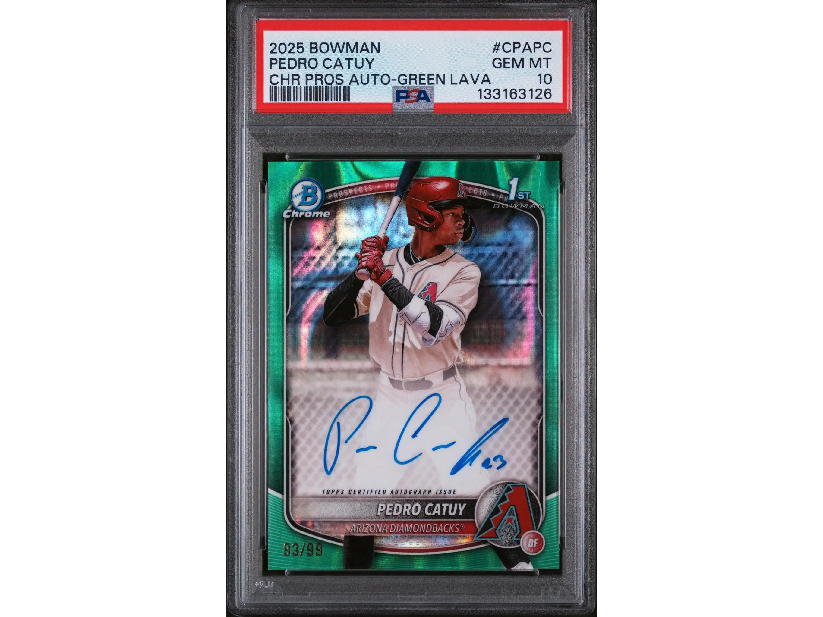 2025 Bowman Chrome Prospect Autograph Green Lava Refractor Pedro Catuy #CPAPC /99 PSA 10