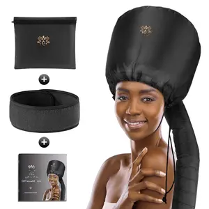 Bonnet Hood Hair Dryer Attachment - Soft, Adjustable  Bonnet Hair Dryer for Speeds Up Drying Time at Home, Easy to Use for Styling, Curling and Deep Conditioning (Black)