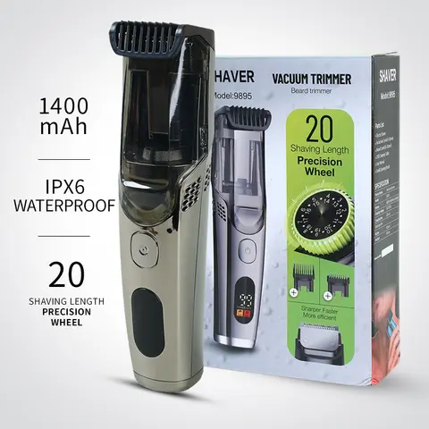 Men's Rechargeable Battery-Powered Electric Trimmer-Shaver with Built-in Vacuum Cleaner, IPX6 Water Resistance, Stainless Steel Blades, 2 Combs, 20 Shaving Length, Mess-Free Grooming, Home Haircut, Men's Gifts Ideas for Father's Day