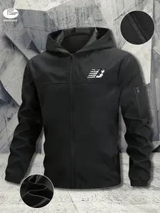 Lightweight Hooded Outdoor Jacket, Multi-Pocket Zipper, Suitable for Skiing, Ice Skating, Hiking, Fishing, Casual Outdoors