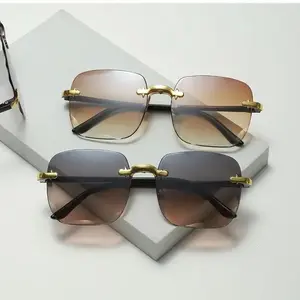 4 Pack Retro Rimless Sunglasses Set for Men Women, Geometric Gradient Lens UV400 Protection Fashion Shades, Lightweight Trendy Eyewear for Street Style, Travel, Driving, Hiking, Festival & Outdoor Summer Wear