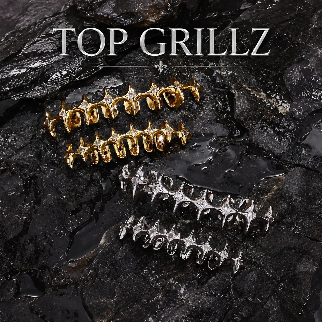T.O.P Grillz Four-pointed star Custom Fit Hip Hop Teeth for Men and Women, Rapper Cosplay Costume Accessory