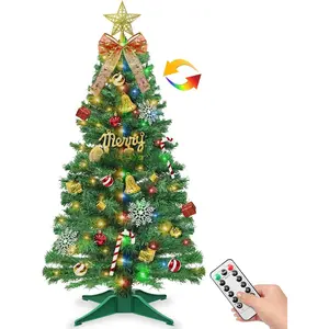 Remote Control-3 FT Artificial Mini Christmas Tree,Tabletop Small Christmas Tree with 50 Warm White & Multicolor Changing Lights Timer 8 Modes DIY Ball Ornaments,,Office,Indoor Holiday Decoration