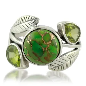 NOVICA Artisan Handmade Peridot Cocktail Ring with Composite Turquoise .925 Sterling Silver Reconstituted Green India Birthstone 'Green Ivy'