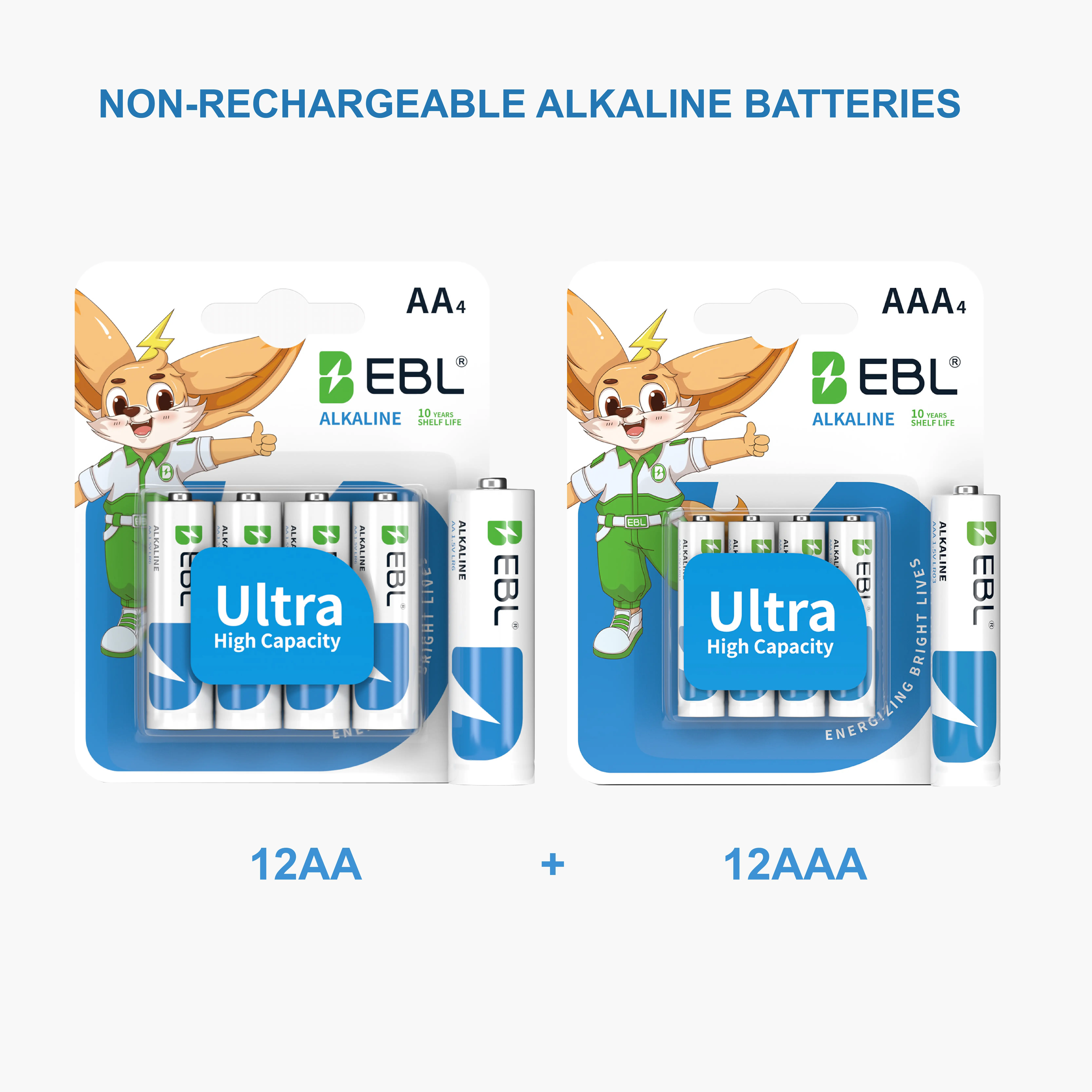Disposable Mixed AA & AAA Alkaline Battery Combo 24 Pack From EBL, 10 Years Storage Shelf Life, Cost-Effective Household Electronic Power Cells