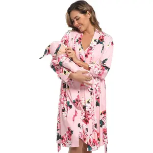 Mommy Robe Set for Maternity with Matching Swaddle Blanket, Delivery Labor Gown Robe for Hospital Women Dress