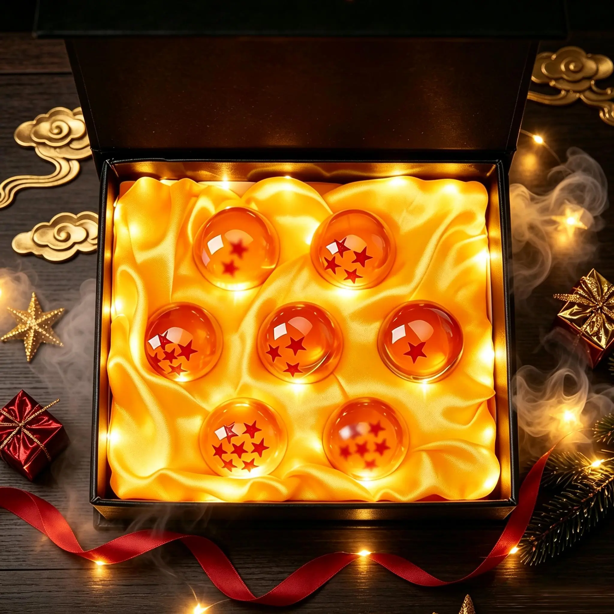 dbz 4.3CM Fantasy Crystal Spheres 7-Piece Set, Premium Anime Collectible Orbs with Luxury Gift Box, Small Engraved Symbol Desktop Decor Figurine, Ideal Birthday Housewarming Gift for Anime & Game Fans