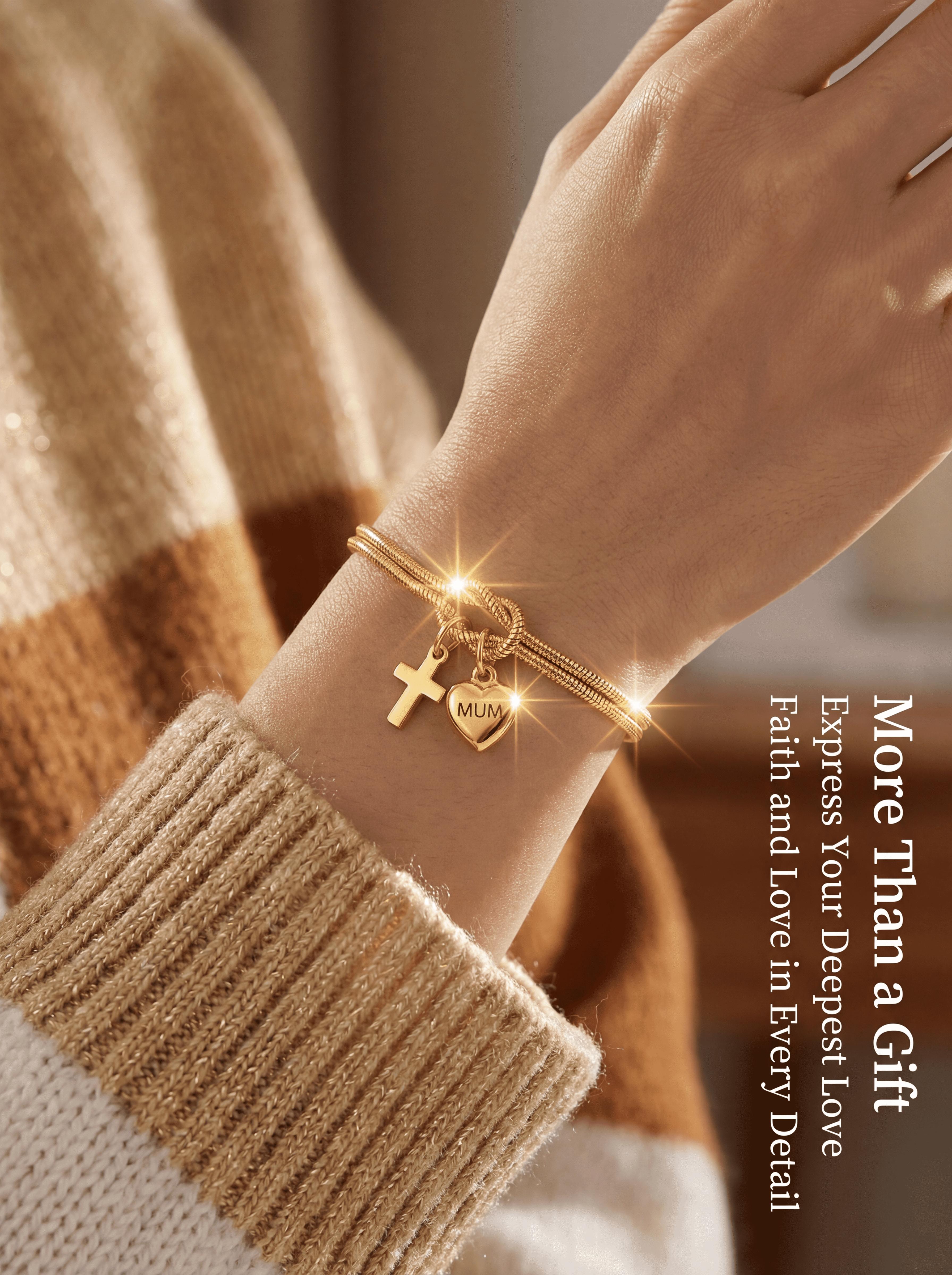 Mother's Day Gift - "MUM" Heart & Cross Snake Chain Bracelet for Women, 18K Gold/Silver Plated Stainless Steel Jewelry, Elegant Faith & Love Charm Bracelet for Mom, Grandma, Wife, Anniversary Gift with Gift Box Mother's Day Gift - "MUM" Heart & Cross Snake Chain Bracelet for Women, 18K Gold/Silver Plated Stainless Steel Jewelry, Elegant Faith & Love Charm Bracelet for Mom, Grandma, Wife, Anniversary Gift with Gift Box