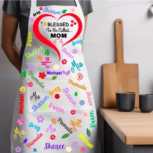 Personalized Women's Apron with "Blessed To Be Called MOM" Design and Colorful Text