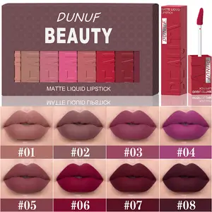 DUNUF 8pcs Velvet Matte Lip Gloss Set | Transfer-Proof & Waterproof | Must-Have Bold Lipstick Collection for Daily & Party maquillaje water super stay viny link high-end woman