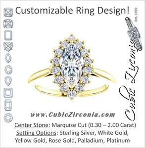 Cubic Zirconia Engagement Ring- The Kirsten (Customizable Marquise Cut with Large Cluster-Accent Crown-Supported Halo)