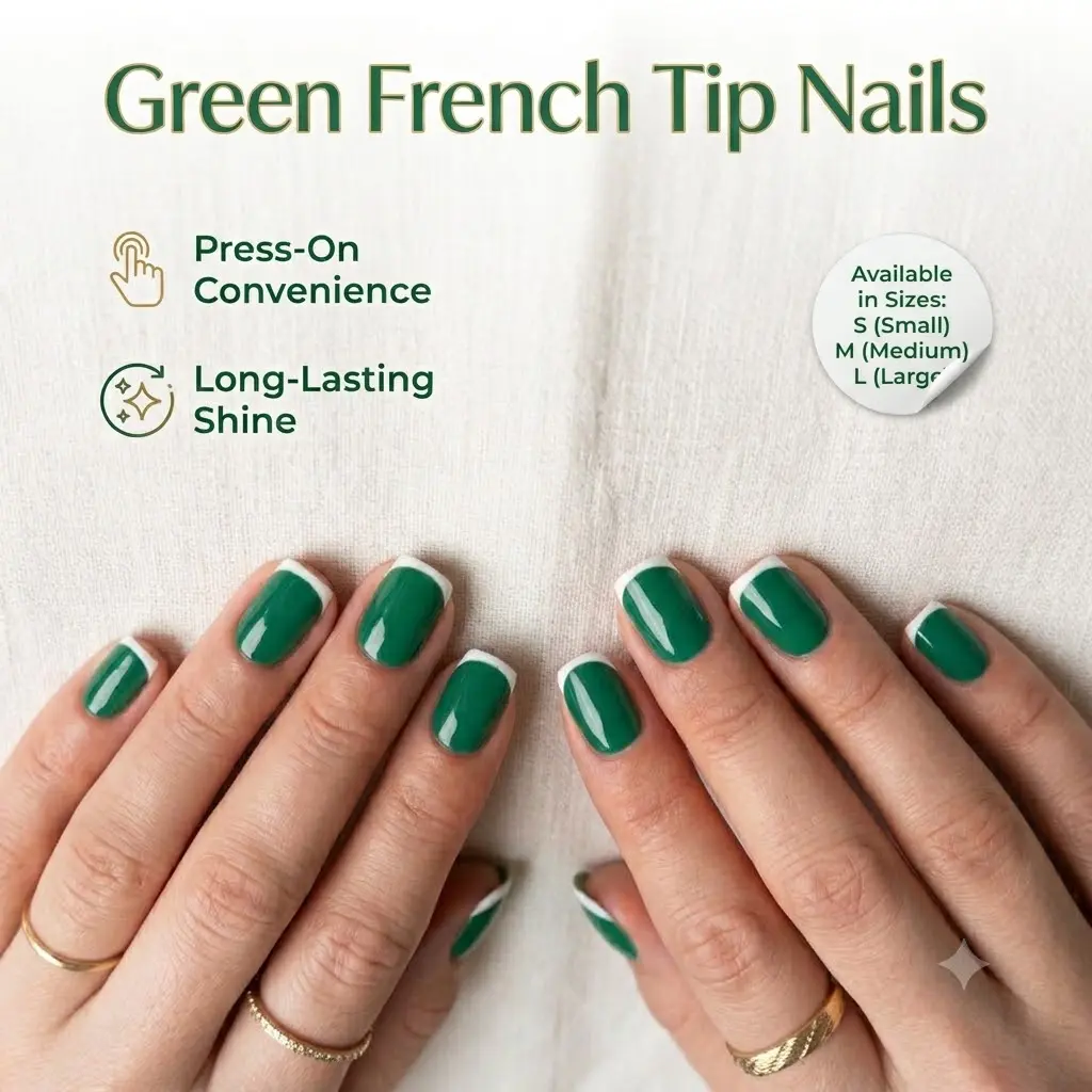 Emerald Green Short Square Press-On Nails Kit - Reusable & Natural Fit, Glue-On Easy Application for Nail Decoration, Square Shape