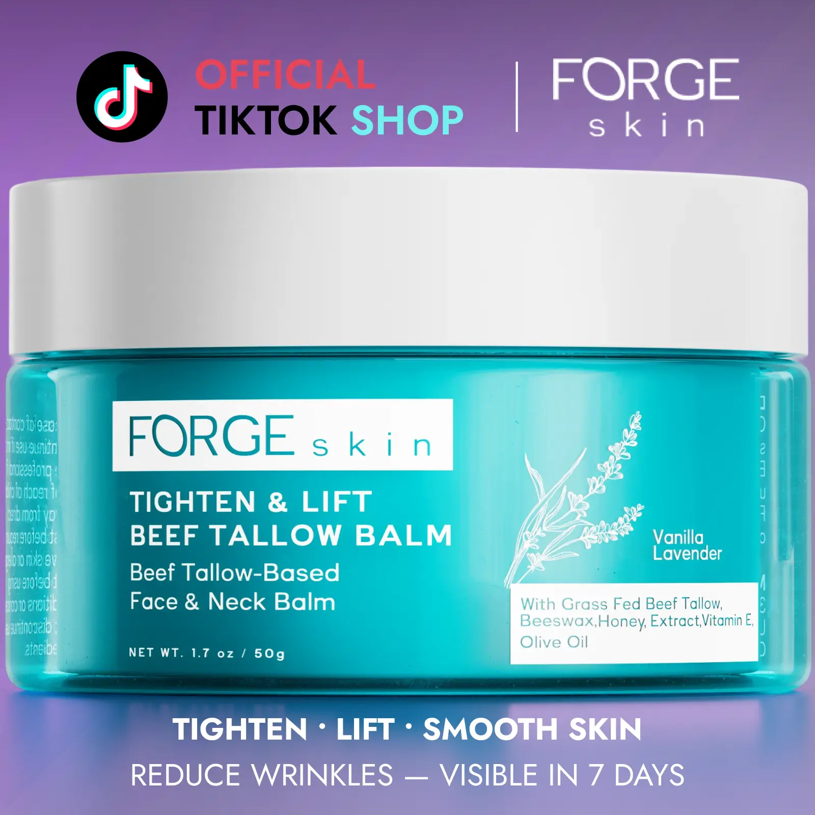 FORGE SKIN Tighten & Lift Beef Tallow Balm - Hydrating Moisturizer with Beeswax for Dry Skin & Skincare Nourishing Blend of Honey, Olive Oil & Vitamin E Smooth Firming Lotion Deep Moisturizing Body Butter Body Care Products Anti Aging Support