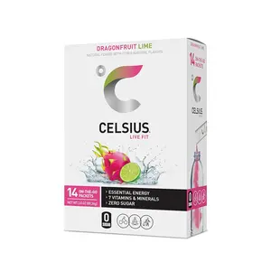 CELSIUS On-the-Go Powder Sticks Dragonfruit Lime, Essential Energy 2.8 Oz (14 Sticks per Pack) Supplement Fitness Healthcare Vitamin