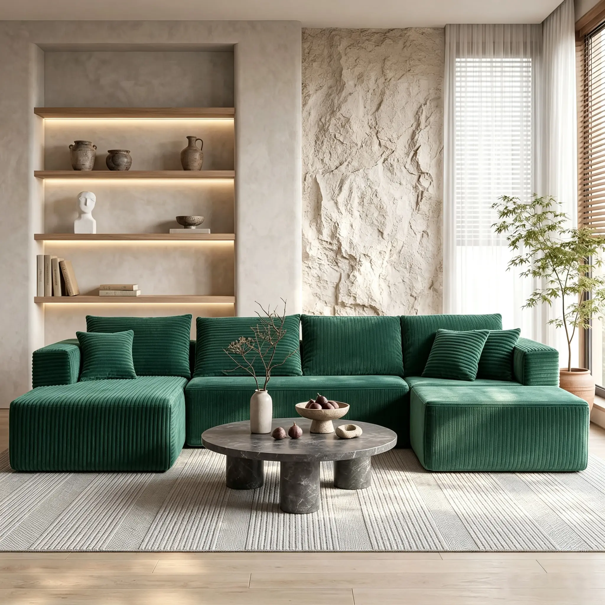 ModMood Modular Cloud Corduroy Compressed Sectional Sofa, 133×70", Free U/L Shape Combination, No Assembly, Includes Chaise, Ottoman & 7 Pillows, Fluffy Memory Foam Oversized Soft Couch