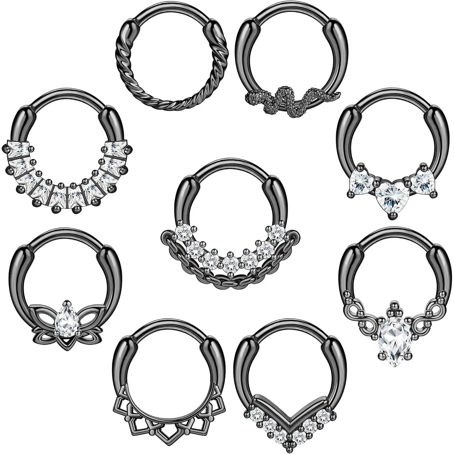 ZELORES Unisex 9-Piece 16G Stainless Steel Body Jewelry Set - Rhinestone Hinge Cartilage Earrings, Nose Rings Hoops, Hoop Piercing Jewelry, Adjustable Waist Chain for Daily Wear