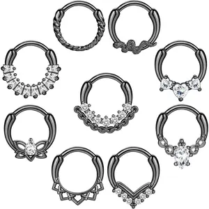 ZELORES 9 Pcs 16G Stainless Steel Cartilage Earring Female Dai's Earring Hinge Hoop Nose Ring Zircon Eardrum Piercing Jewelry