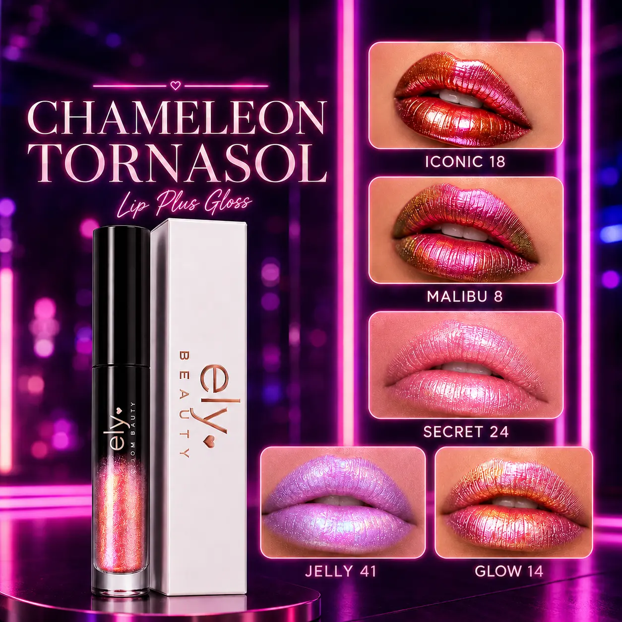 Ely Bloom Beauty Chameleon Lip Gloss - Long-Lasting, High-Shine Lip Makeup for Women Lipstick Glossy