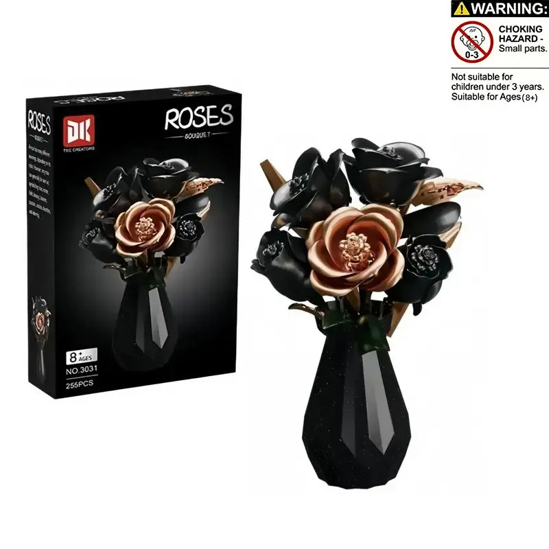 255pcs Rose Flower Set with Vase, DIY Desktop Decor, Artificial Eternal Flowers, Glitter Rose Bouquet, artificial roses bouquet, Romantic Gift for Couples
