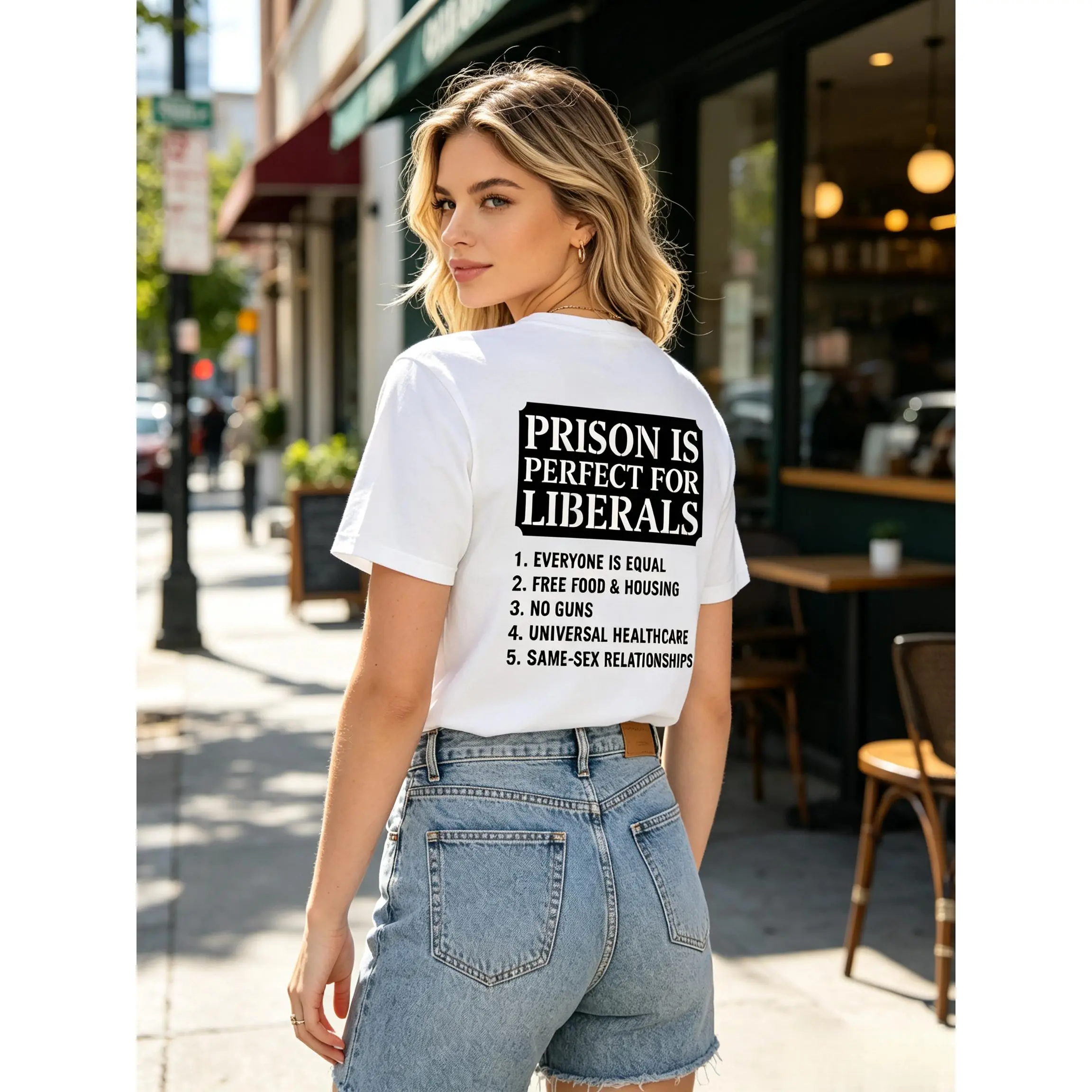 Funny Conservative T-Shirt - Love, Smooth Natural Fabric, Oversized Menswear-Inspired Tee for Republican Trump Supporters, Made in USA (Unisex Fit), Classic, Graphic, Relaxed Fit, Apparel, Shortsleeve Cotton Loose Soft Top, Casual, Print, Ribbed, Round Ne