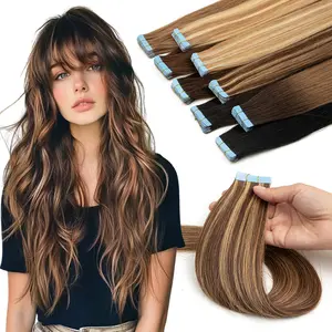 Tape In Hair Extensions Natural Straight Human Hair 12"-20" Invisible Tape Hair Black Brown Blonde Ins Hair Extension Easy To Wear 20PCS/Pack