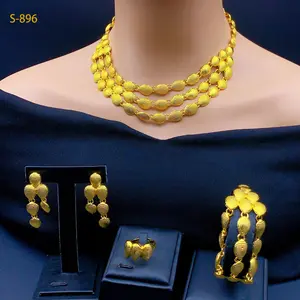 Women's 4-Piece Gold-Plated Copper Alloy Jewelry Set - Female Pendant Chain, Bracelet, Drop Earrings, Ring - Fringe-Accented Bridal & Party Accessories