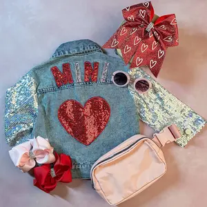 "Mini" Heart & Sequins Denim Jacket
