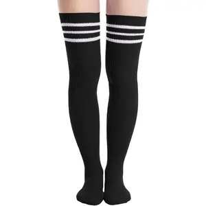 Womens Thigh High Socks, Over Knee Socks for Women, Striped Knit Long Tall Stockings, Cosplay Casual Socks