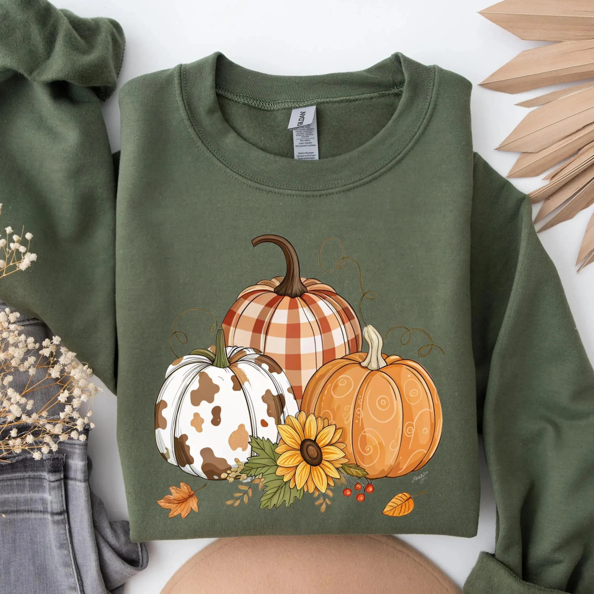[Sweatshirt or T-Shirt] Fall Pumpkin Gildan , Cozy Autumn Graphic Sweatshirt, Thanksgiving Halloween Pumpkin Season Apparel