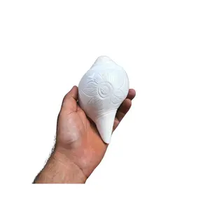 White Sankha, Hand Carved Flower Design Conch Shell For Purity And Divine Energy