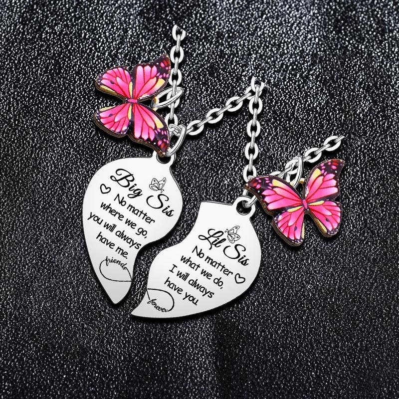 2PCs Big Sister Little Sister Heart Matching Pendant Necklace Big Sister Little Sister Gifts from Sister Christmas Birthday Gifts Butterfly Big Sister Little Sister Necklace Set Big Sister Gifts Big Sis Lil Sis Gifts Jewelry