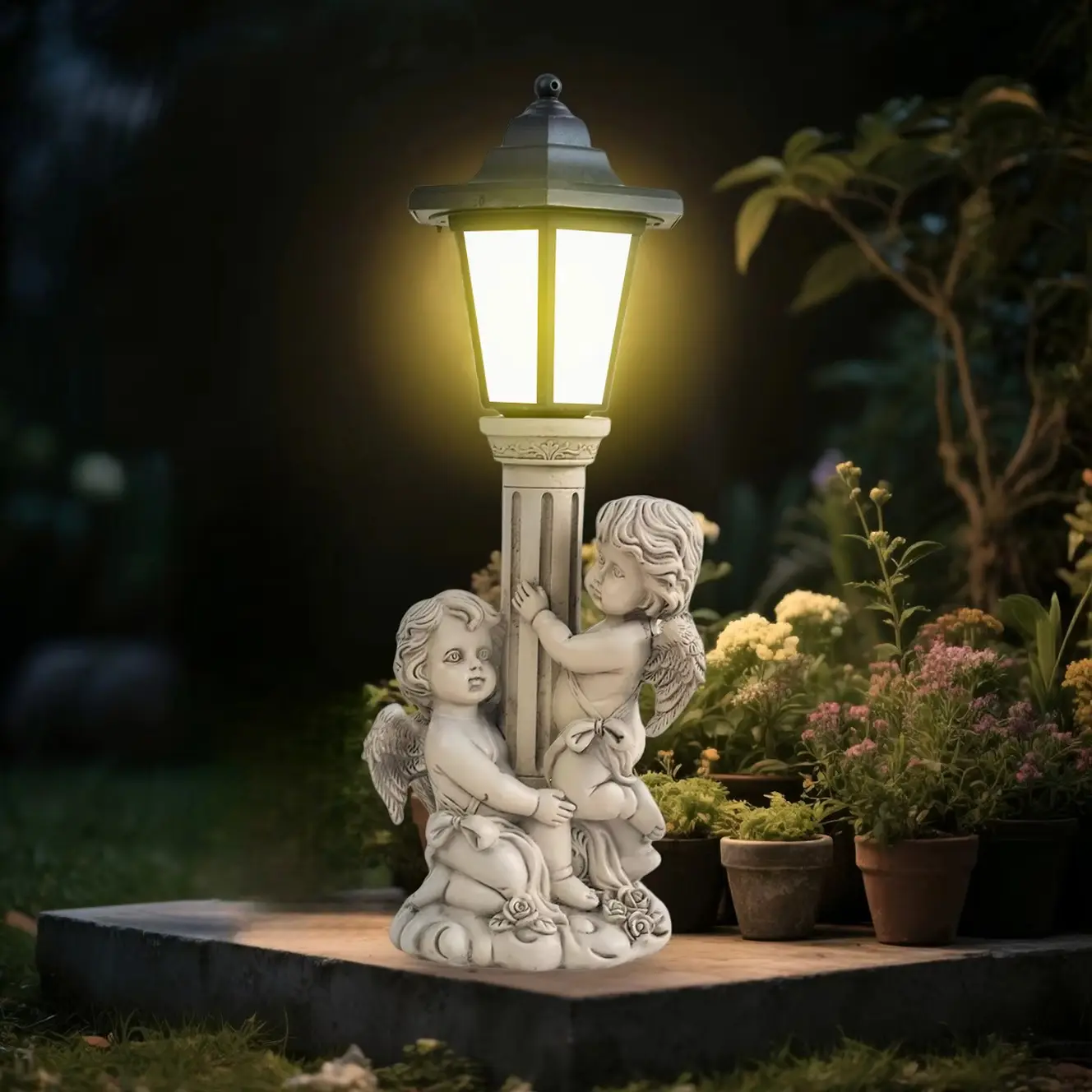 Solar Angel Sculpture Outdoor Lamp, Christian Decorative Lamp, Solar Energy Saving Lawn Lamp, Roman Column Garden Statue for Channel Landscape Decoration