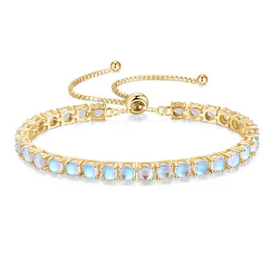 "Eternal Elegance" June Birthstone Moonstone Sterling Silver Tennis Bracelet Classic Bolo Chain
