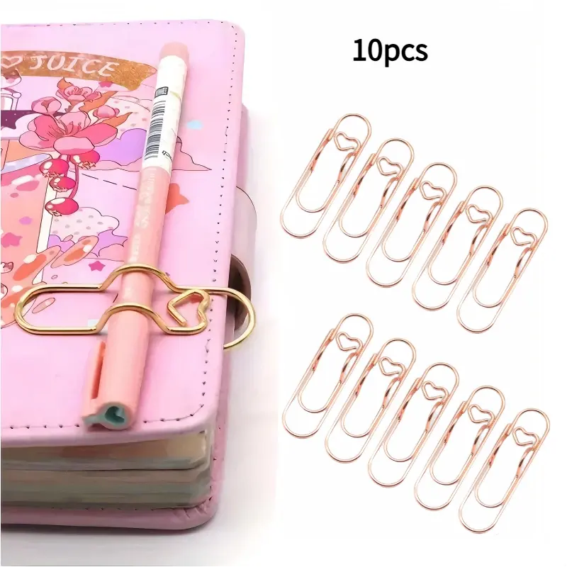 BMTWE Heart-Shaped Paperclip-Shaped Metal Pen Clip 10 PCS Portable MultiFunctional for Notebook Book Journal Magazine Office School Stationery Item