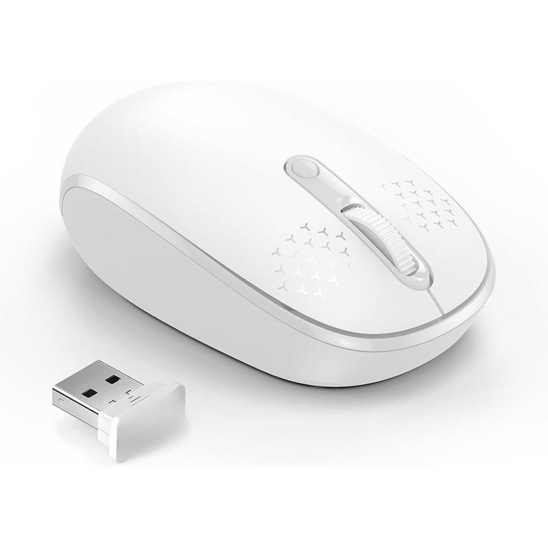 for Laptop, 2.4G Quiet Computer  with USB Receiver, 4 Buttons Portable Cordless Mice for Chromebook, Laptop, PC, , 800/1200/1600 DPI - White