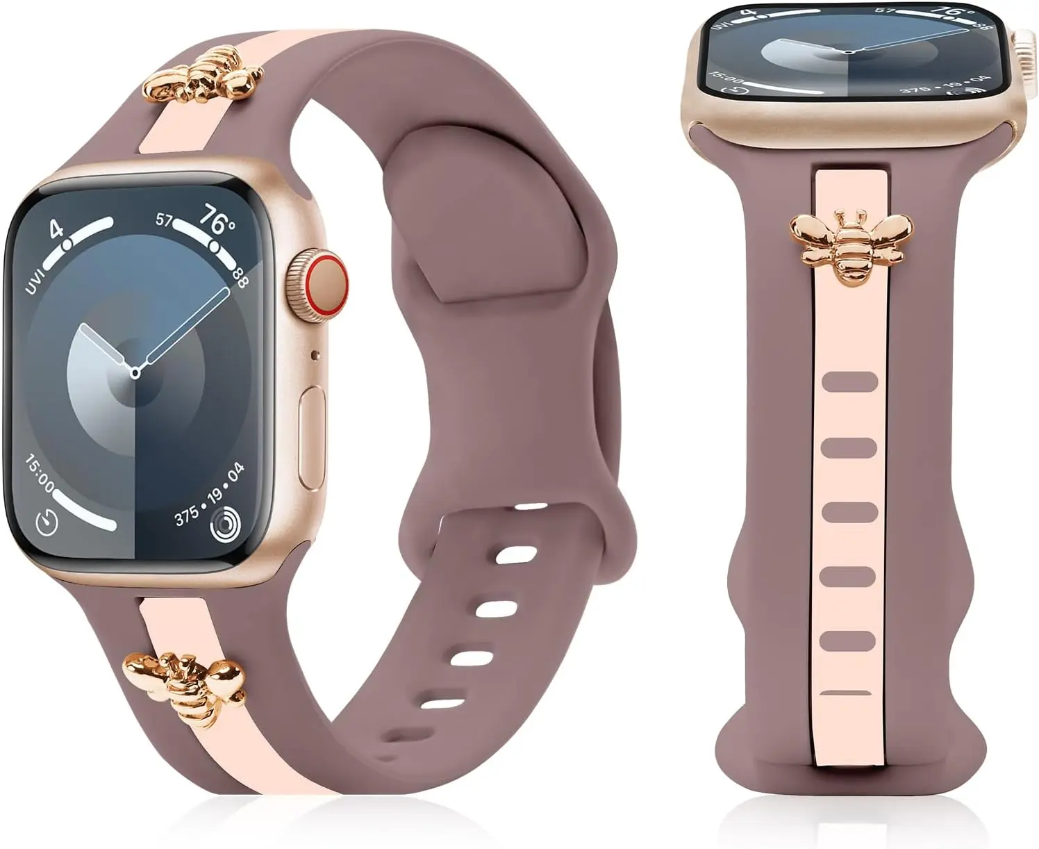 PremiumBand Multi-Size Silicone Smartwatch Strap (38/40/41/42mm) - Cute Rose Gold Honey Bee Charm Bracelet, Women's Wearable Accessory for Series 11-2 & SE