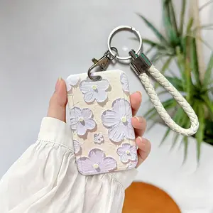 Oil painting flower work badge lanyard floral ID card holder, retractable badge reel, ID badge lanyard, work name tag lanyard, teacher nurse office work ID protective cover