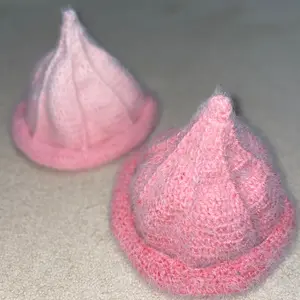Light pink crochet cozy pointy hat